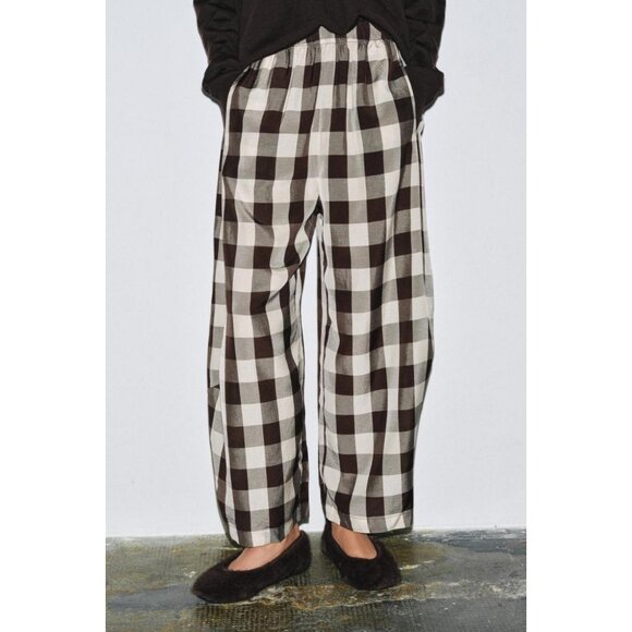 ZARA ZW COLLECTION GINGHAM CHECK TROUSERS - Picture 1 of 9